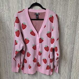 Hot Topic Pink Strawberry Pattern Cardigan